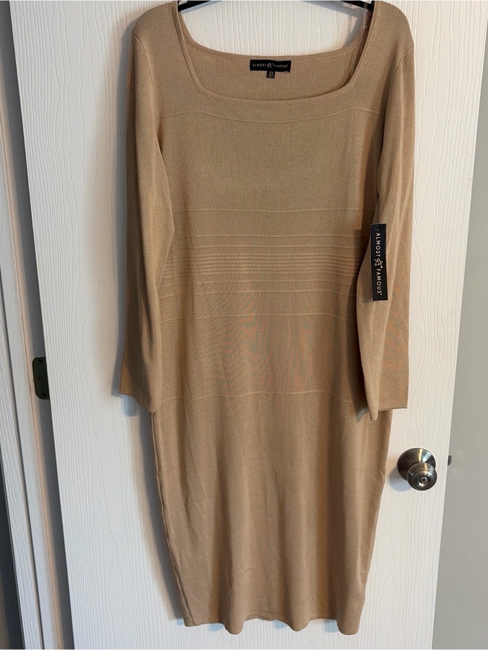 Almost Famous Beige Knit Long Sleeve Dress